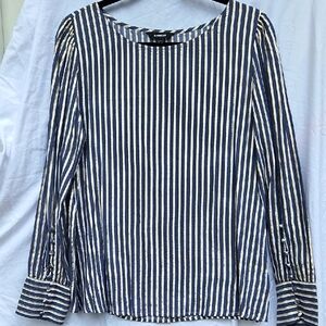Express Gold Striped Blouse W/buttoned Sleeves